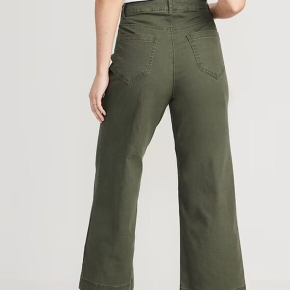 (NWT) Old Navy - high waisted crop chino wide leg pants green (size 12) - Picture 2 of 2